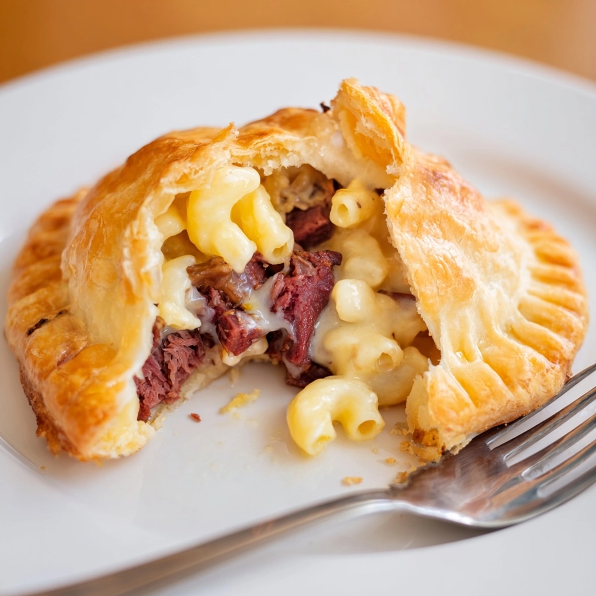 Crispy baked Smoked Brisket &amp; Mac n Cheese Empanadas, a comforting hand pie, ready to eat.