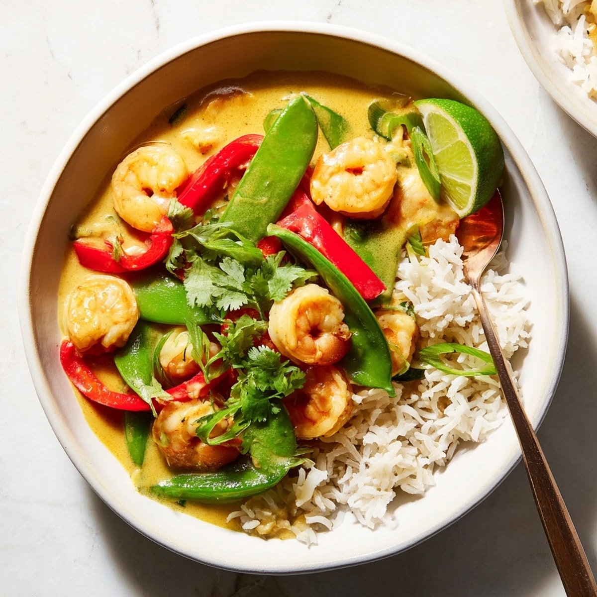 Creamy Coconut Curry Shrimp &amp; Rice Bowl: Sweet coconut milk and fragrant herbs.