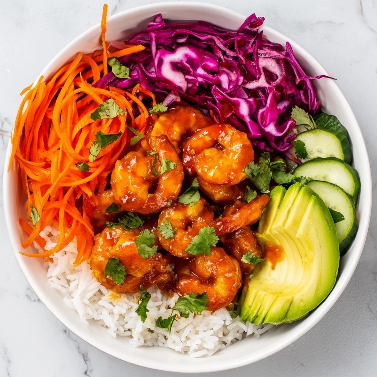 Vibrant Hot Honey Shrimp Bowls: Shrimp glistening in honey sauce, ready to devour.