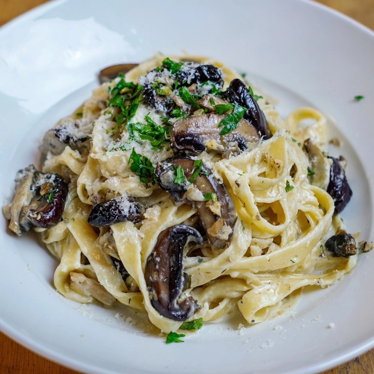 Delicious Creamy Truffle Mushroom Pasta recipe with sautéed mushrooms and a decadent truffle cream.