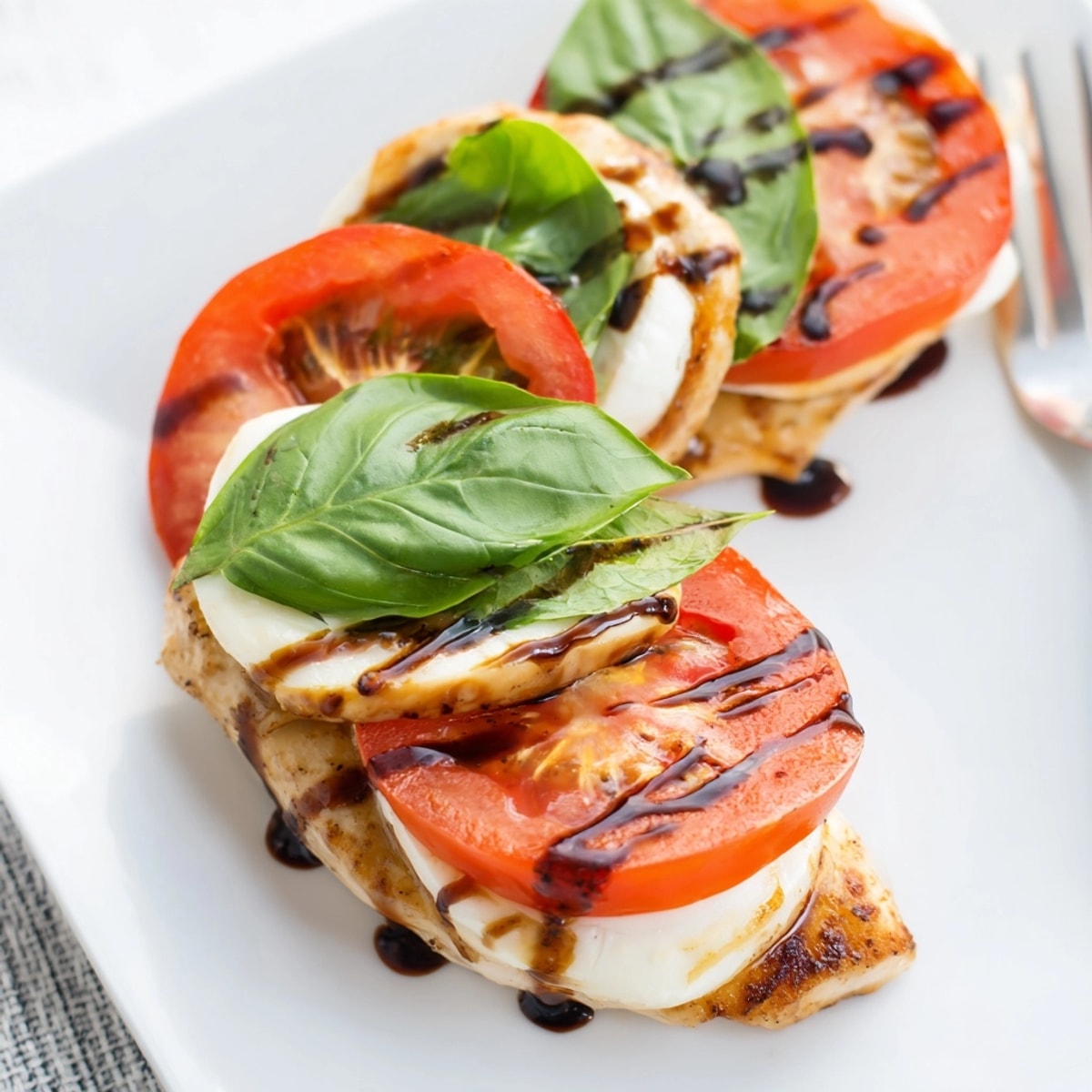 Easy Italian dinner: Balsamic Glaze Caprese Chicken with a sweet glaze and crusty bread.