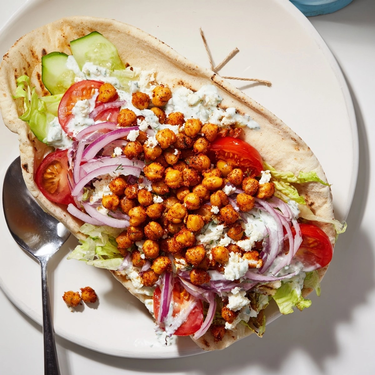 Golden, spiced crispy chickpeas nestled in warm pita for fresh Crispy Chickpea Gyros.