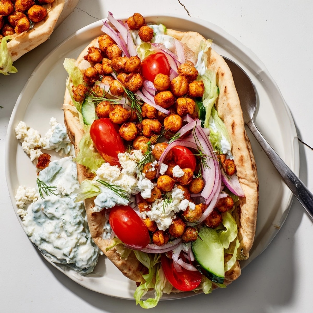 Close-up highlighting the texture of savory Crispy Chickpea Gyros, a delicious vegetarian meal.