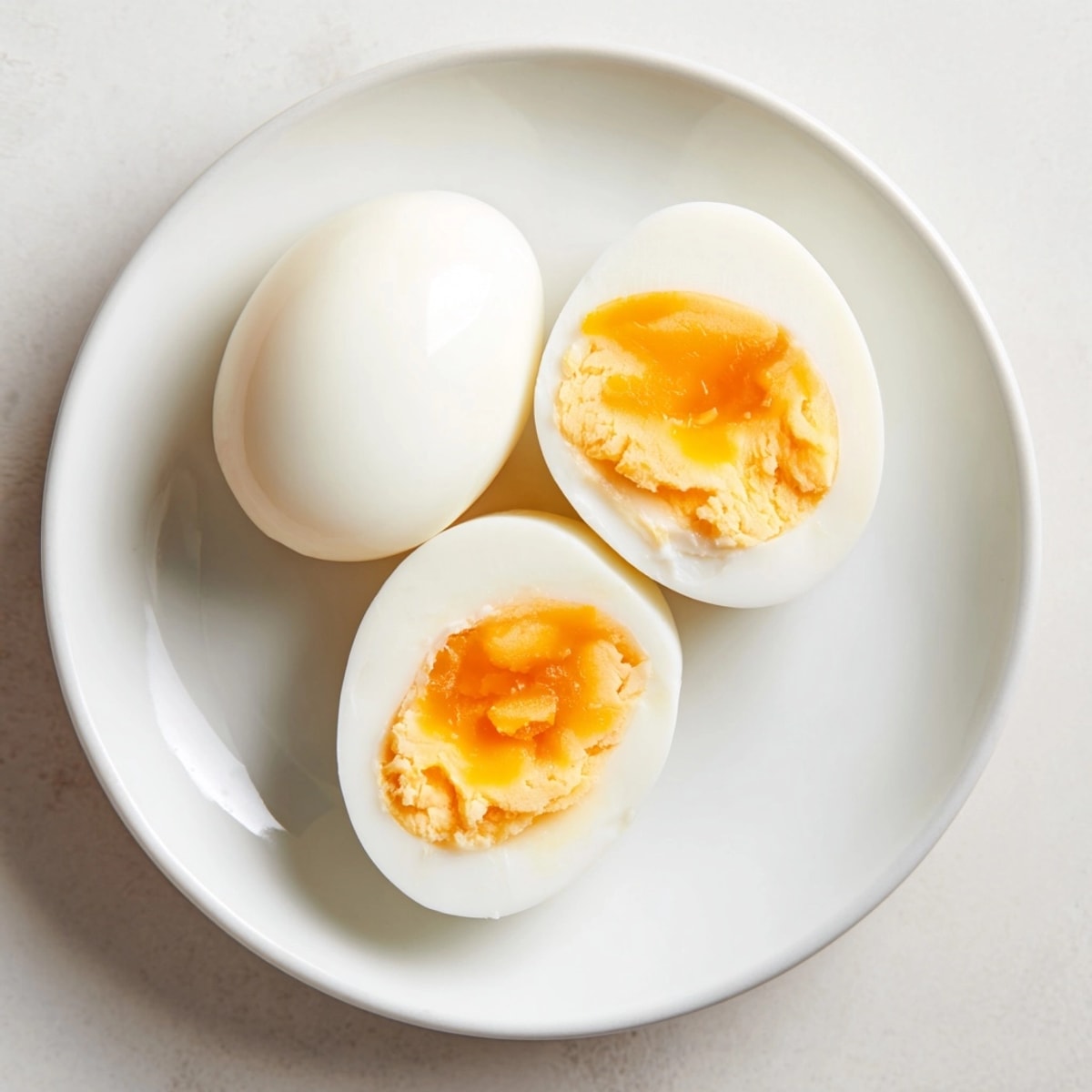 Air Fryer Hard Boiled Eggs with speckled shells, cooked dry in the basket, sliced in half.