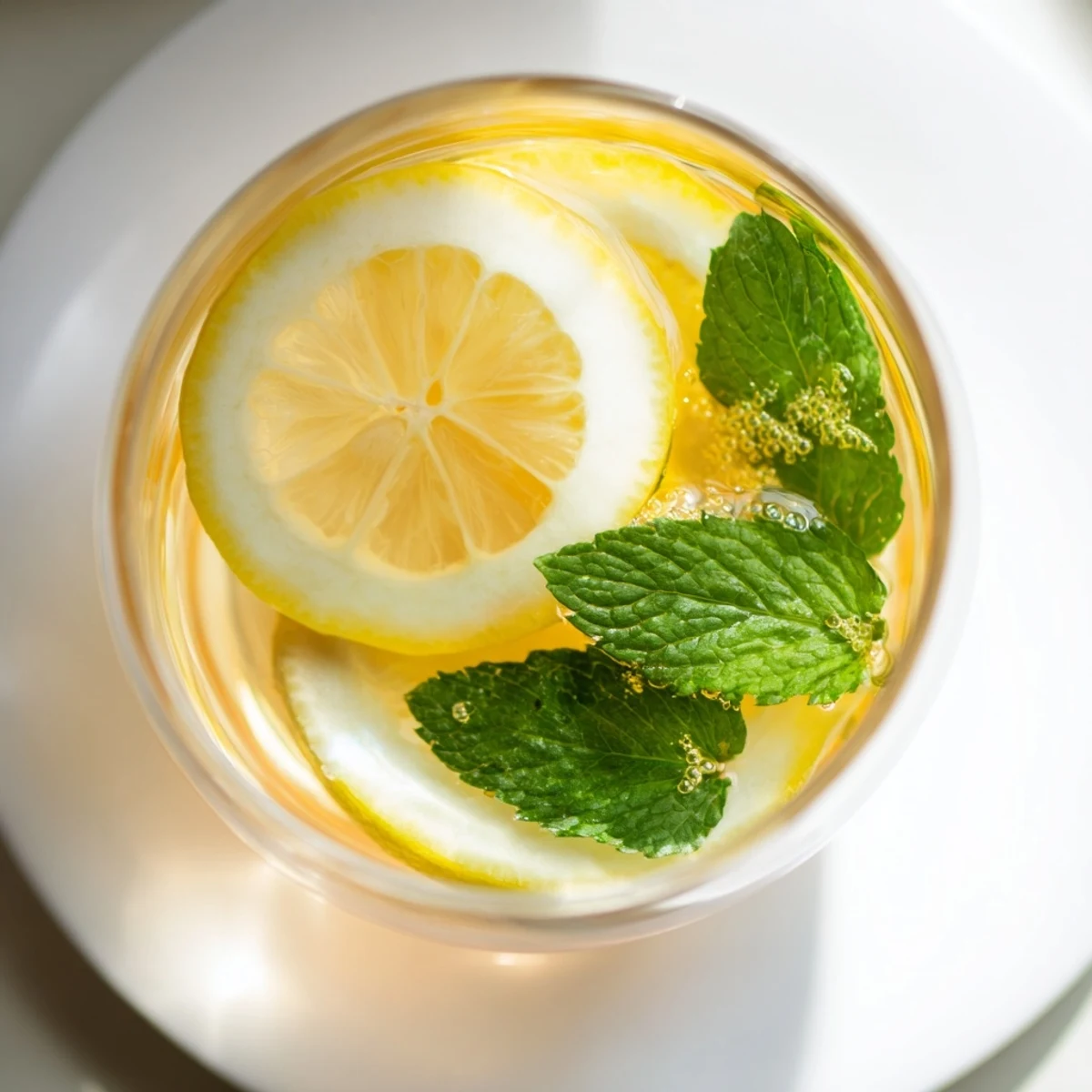 Steaming hot peppermint leaf tea, a comforting drink brewed with fresh mint leaves and honey.