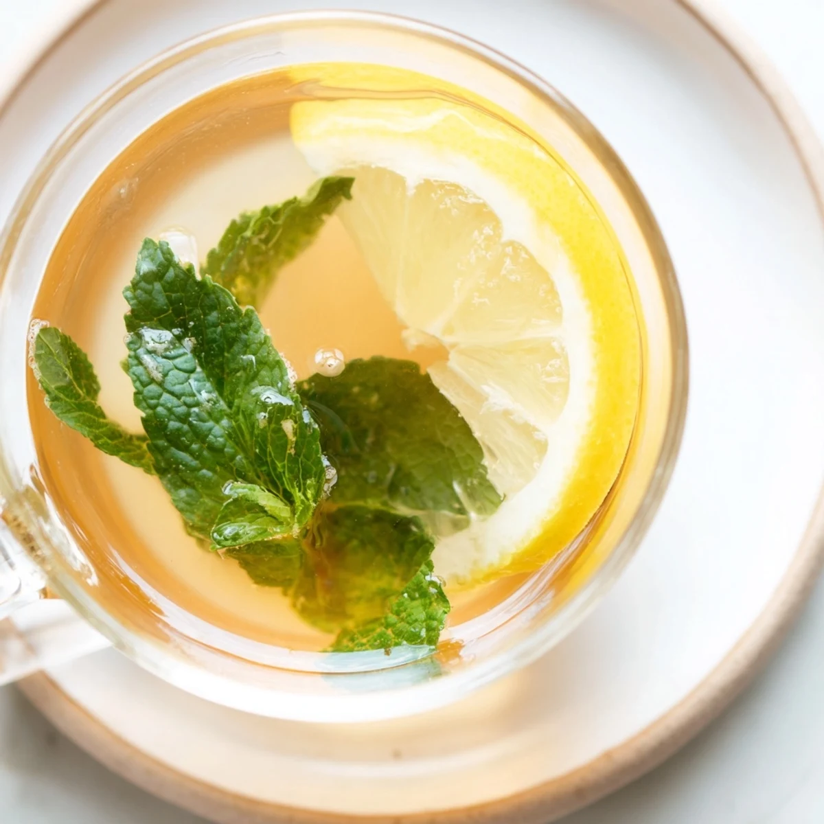 Fragrant, invigorating peppermint leaf tea, served hot with optional lemon slices for extra zest.