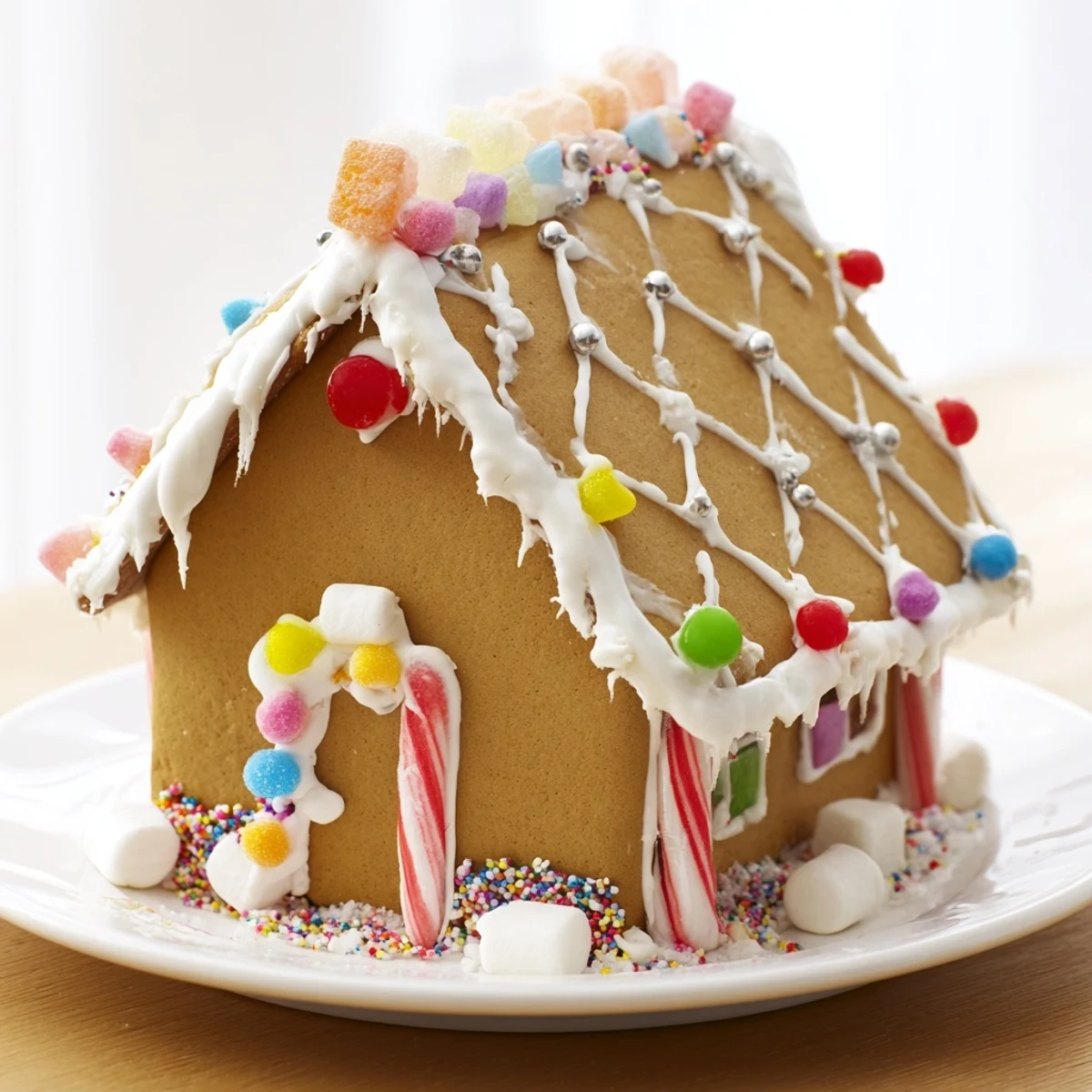 This dazzling photo shows a festive Gingerbread Village displaying intricate details and inviting edible decorations.