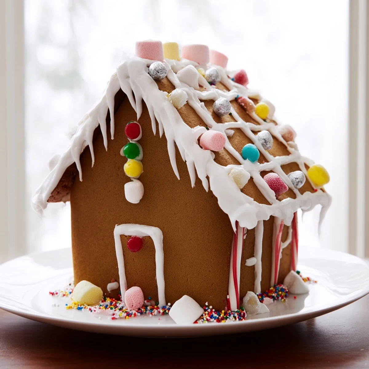 The delicious Gingerbread Village features charming houses, creating a sweet holiday display ready to eat.