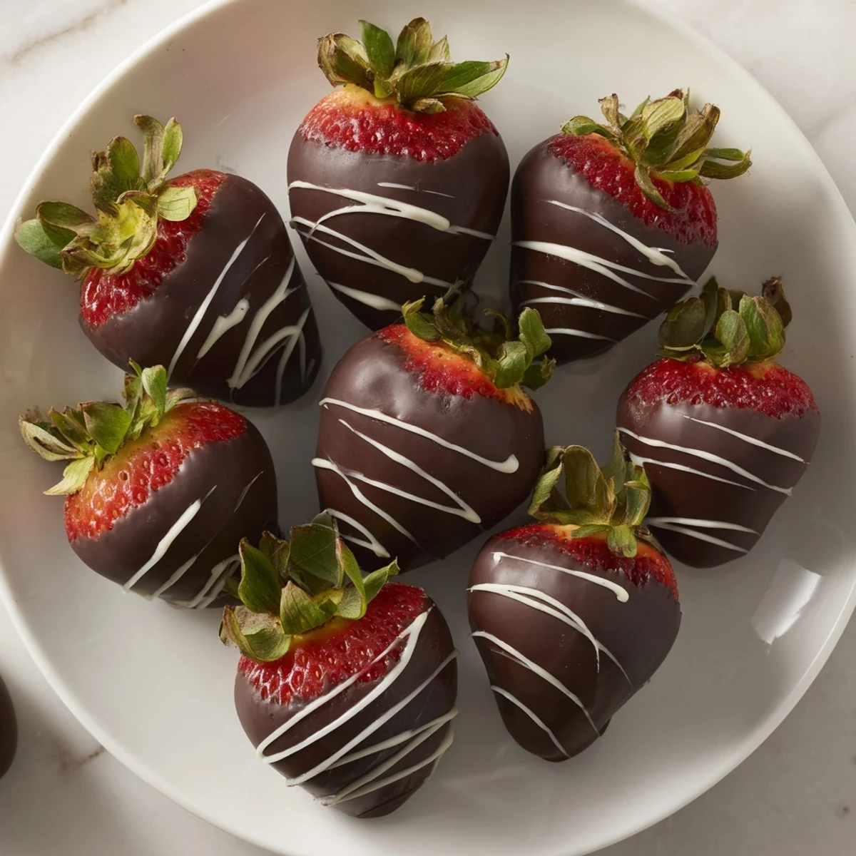 Fresh, vibrant strawberries, perfectly coated in dark chocolate—a sweet treat for your cravings.