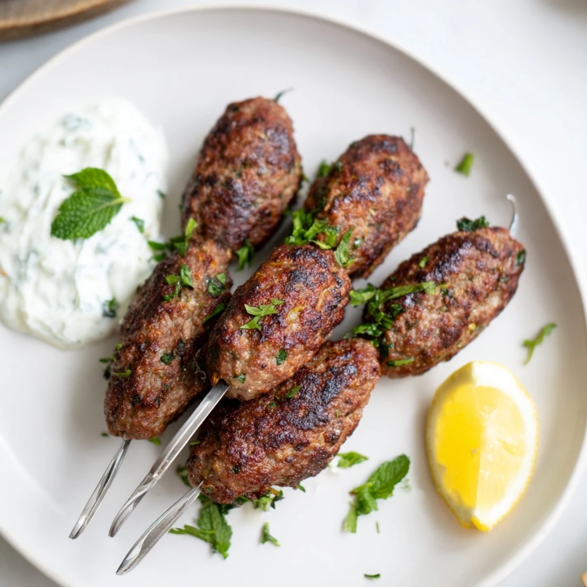 These delicious beef kofta kebabs, seasoned beautifully and paired with a fresh yogurt dipping sauce.