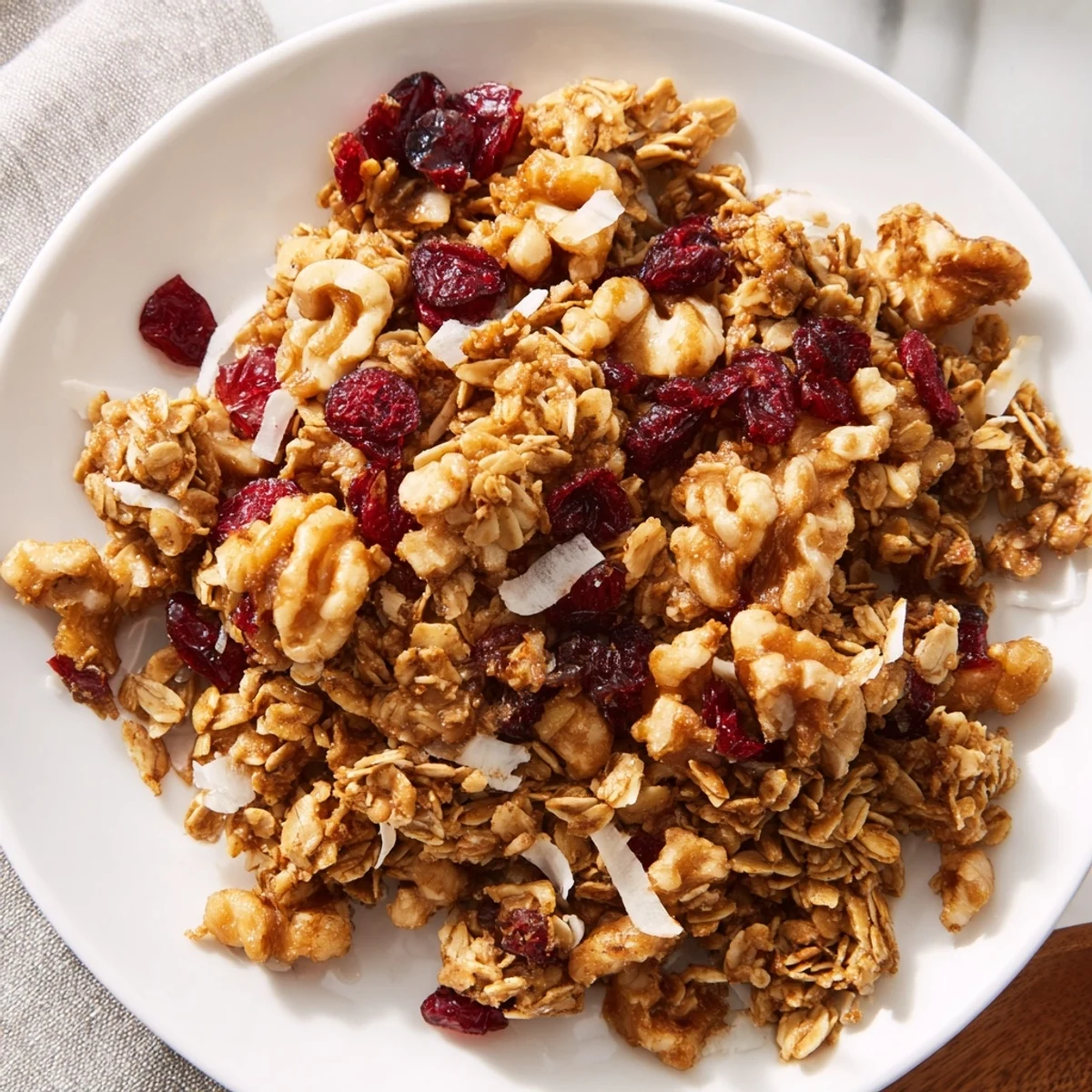 Freshly baked Cranberry Walnut Granola, ready to be enjoyed with yogurt or as a healthy snack.