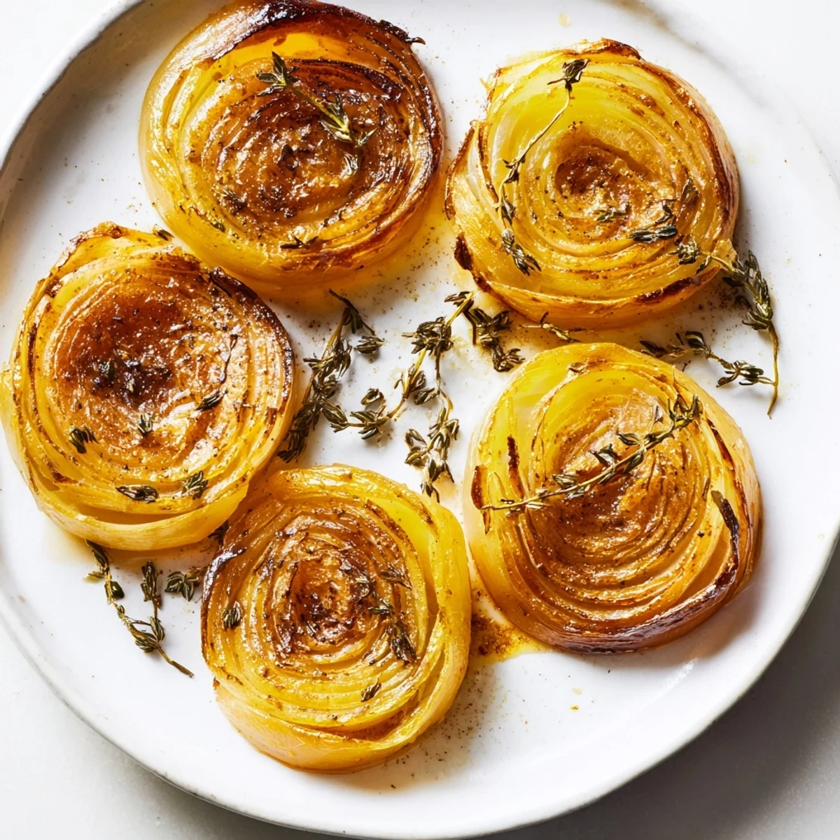 Golden, caramelized roasted onions glistening with olive oil on a baking sheet, ready to serve.