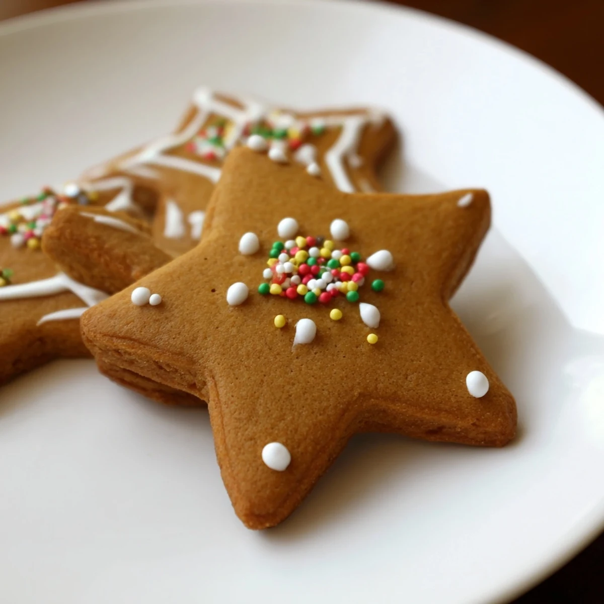 Golden-brown gingerbread ornaments shaped like stars, hearts, and gingerbread men, perfect for the holidays.