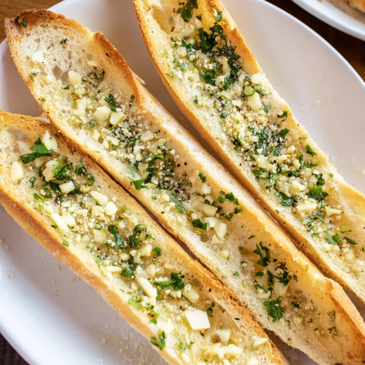 Golden, crispy Garlic Toast, the garlic butter bubbling on each warm, inviting slice.
