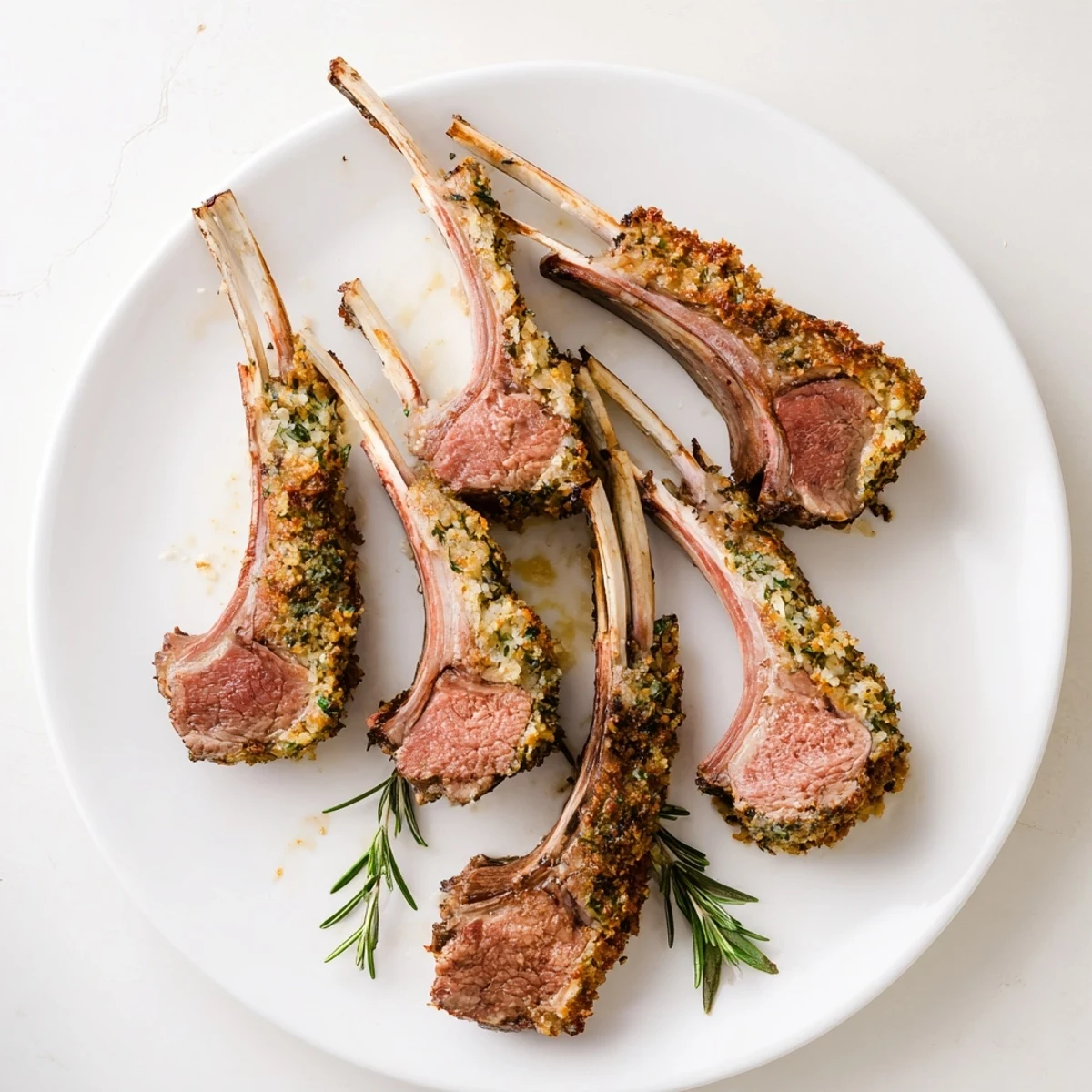 Fragrant Herb Roasted Lamb Racks served with lemon wedges, promising a flavorful Mediterranean experience.