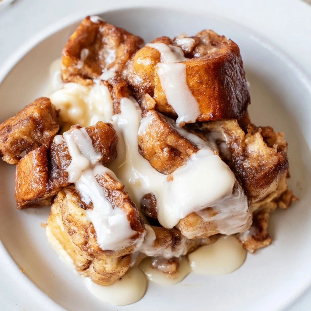 Warm, gooey Cinnamon Roll Bread Pudding with a caramelized top, perfect for a decadent dessert anytime.