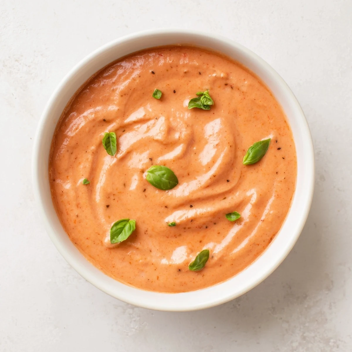 Enjoy a velvety spoonful of rich Creamy Tomato Basil Bisque, aromatic with basil and cream.