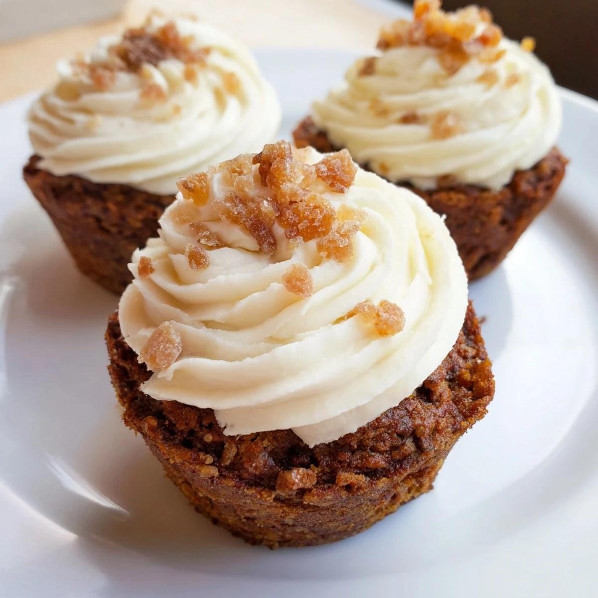 Fluffy gingerbread cupcakes with creamy cream cheese frosting, a delicious holiday dessert.