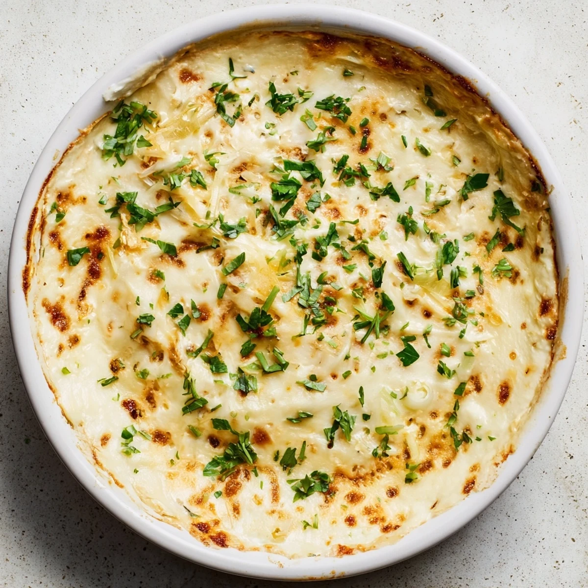 Gooey, golden-brown Baked Cheese Dip, perfect for dipping with crackers and enjoying at a party.