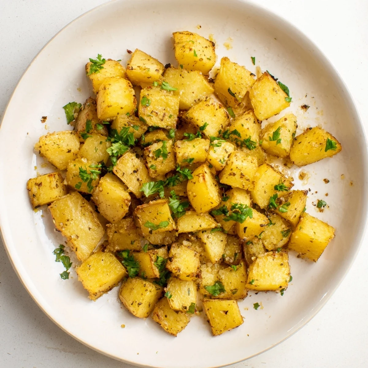 Savory and aromatic garlic roasted potatoes, cooked to crispy perfection in the oven for a flavorful side.
