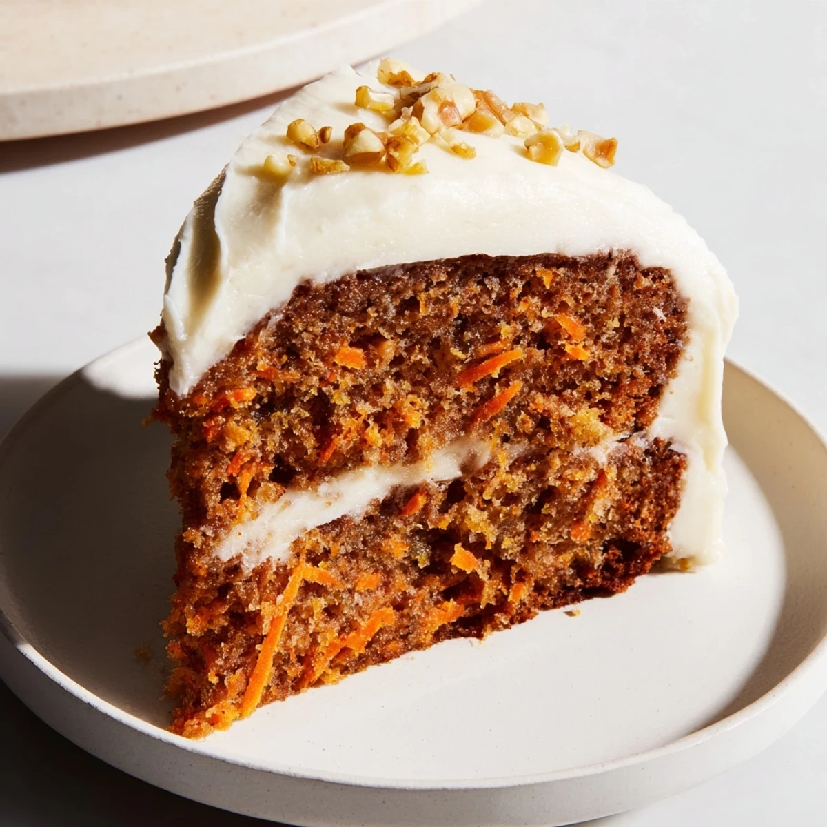 A beautifully frosted Carrot Cake boasts spice aromas, perfect for a cozy afternoon treat.