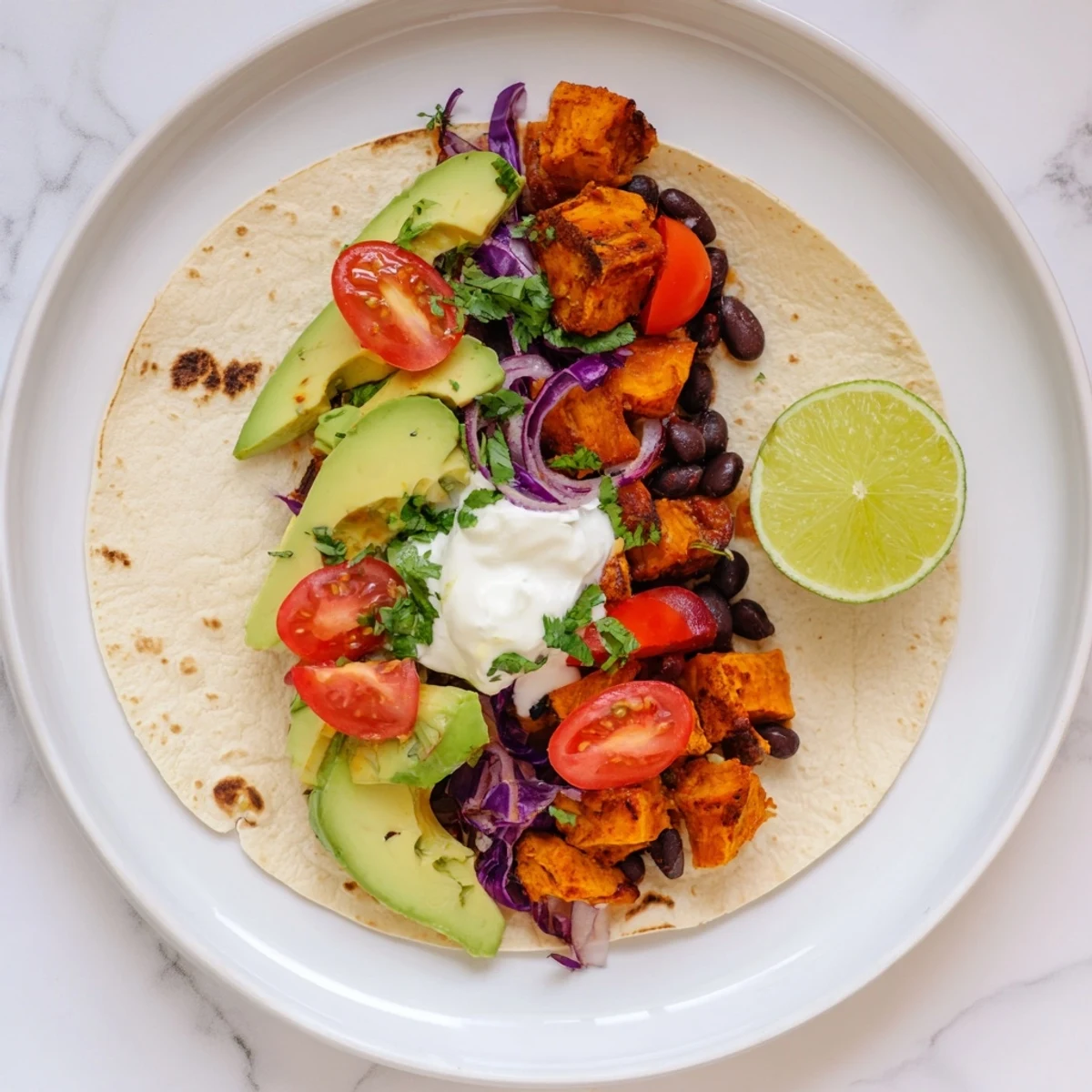 These vibrant sweet potato tacos feature tender roasted sweet potatoes, a perfect vegetarian meal option.