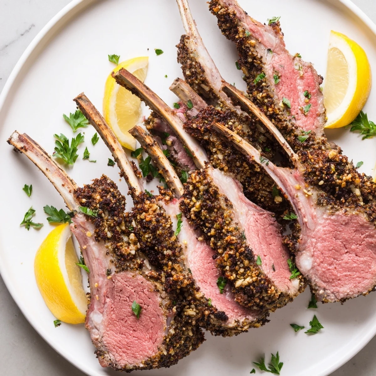 Herb-crusted roasted lamb rack