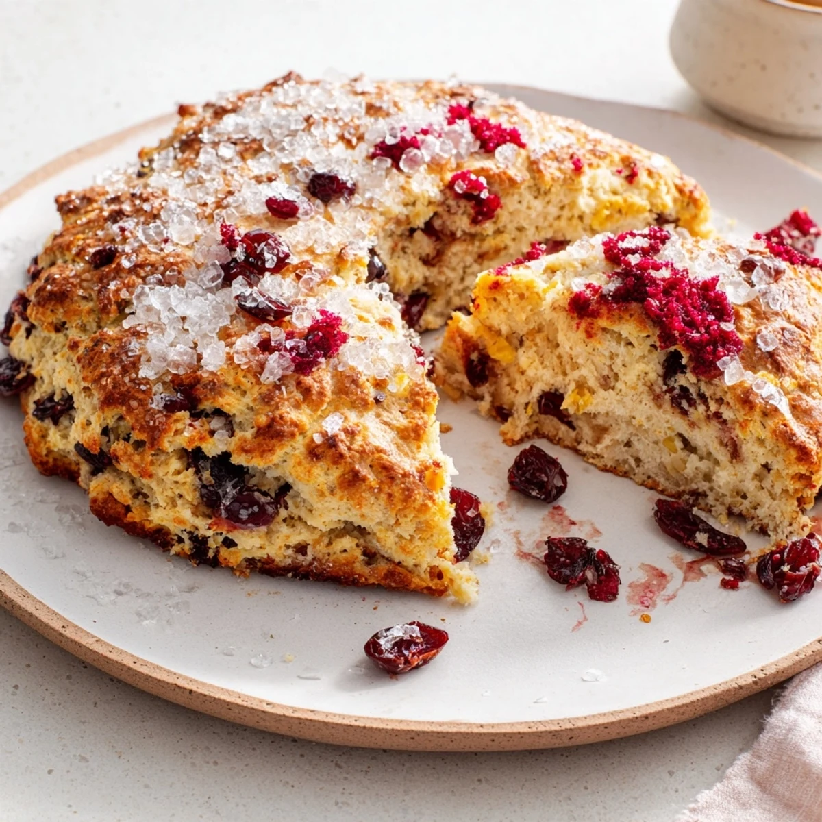 Golden-brown cranberry scones, fresh from the oven, ready to be enjoyed with butter.