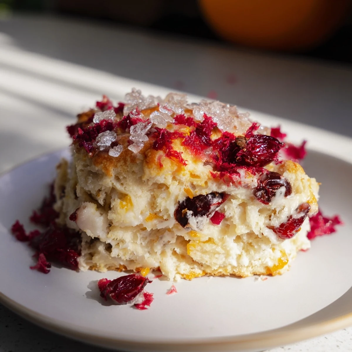 These homemade cranberry scones feature plump, juicy cranberries baked to perfect, flaky tenderness.