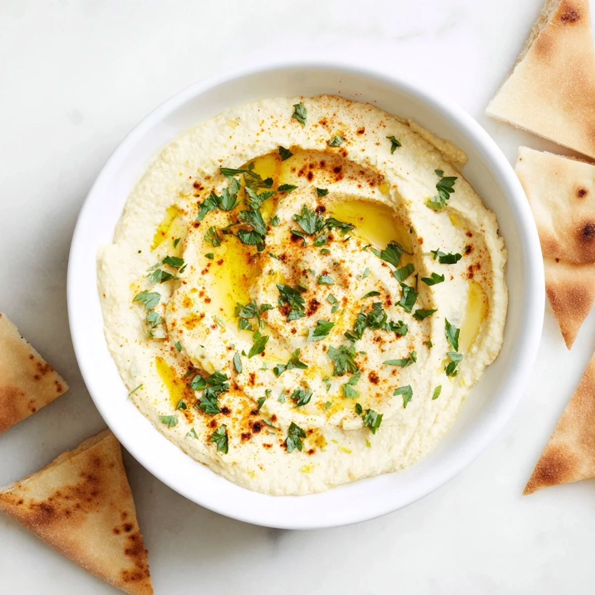 Vibrant image of fresh hummus with pita, perfect for sharing, featuring a healthy appetizer vegan option.