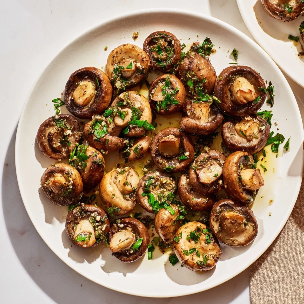 Sizzling Garlic Mushrooms, tender and glistening, ready to serve as a tasty vegetarian side.