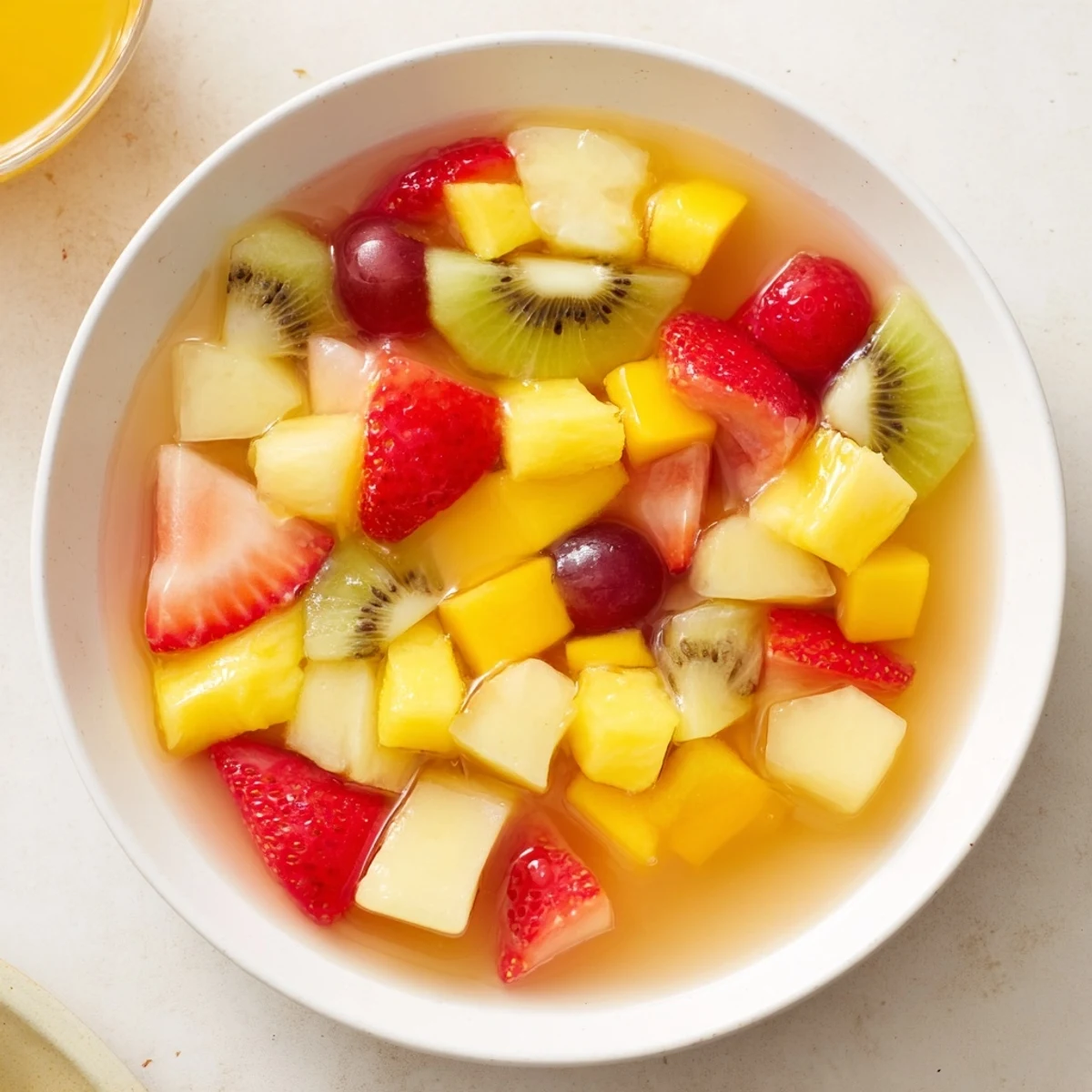 Freshly made cocktail fruit showcases a rainbow of summer fruit, perfect dessert for warm days ahead.
