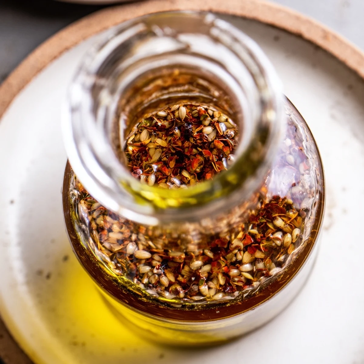 Fragrant oil spiced with coriander, cumin, and garlic, perfect for drizzling and enhancing meals.