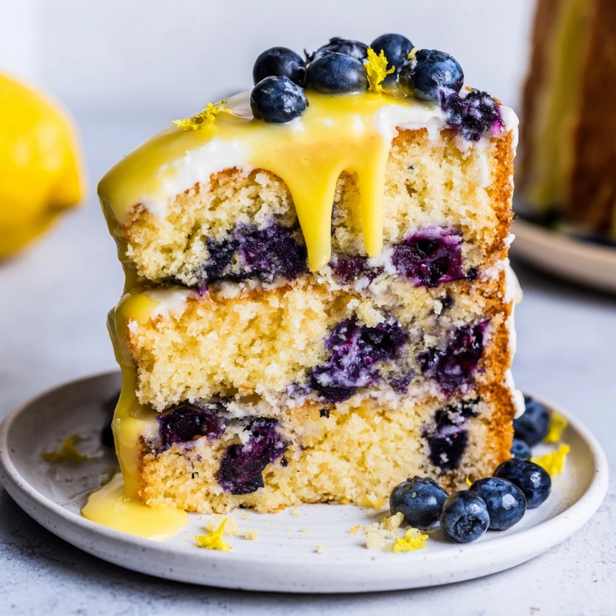 This zesty Lemon and Blueberry Drizzle Cake shows off a perfect golden crust and bright blueberries.