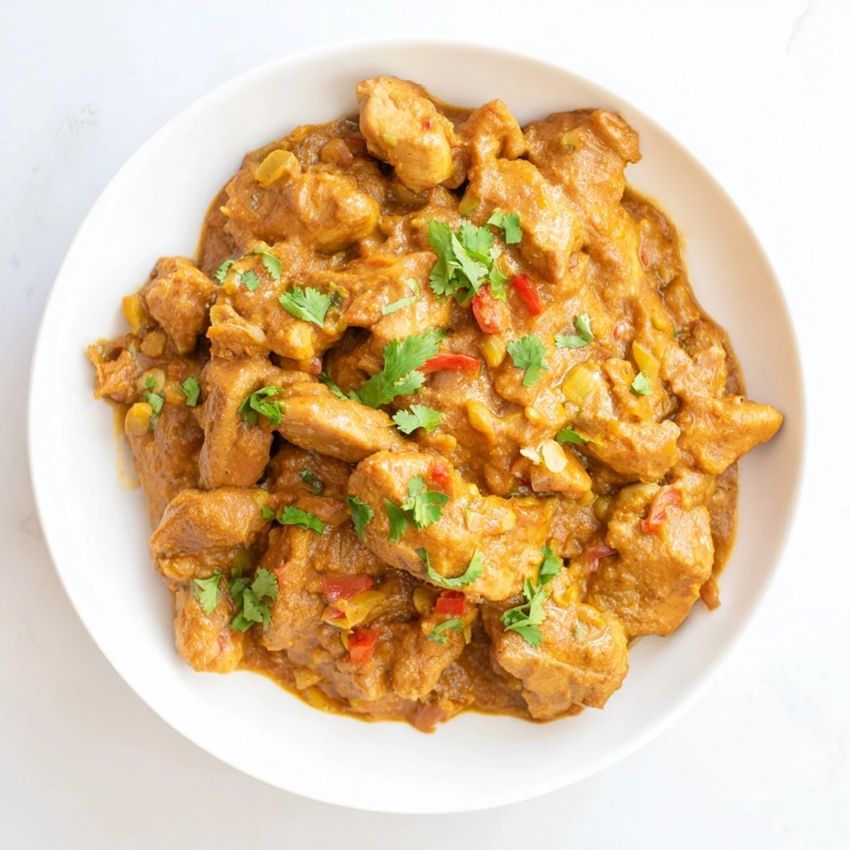 Tender chicken pieces simmered in a luscious creamy chicken curry sauce, fragrant spices enhance the flavors.