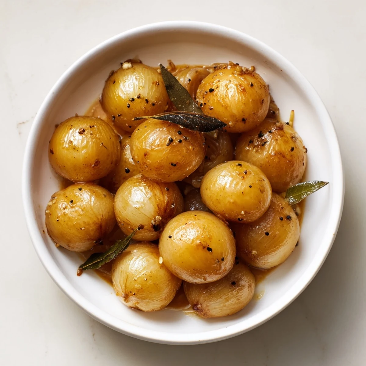 Golden, glossy Braised Onions, cooked until tender, perfect as a flavorful side for any meal.