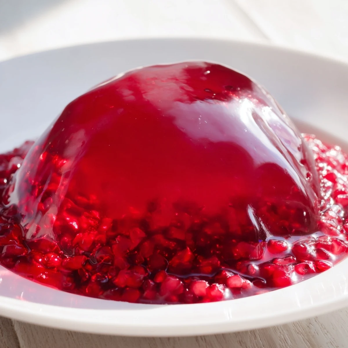 Vibrant ruby-red cranberry jelly, perfect for spreading on toast, ready for Thanksgiving dinner.