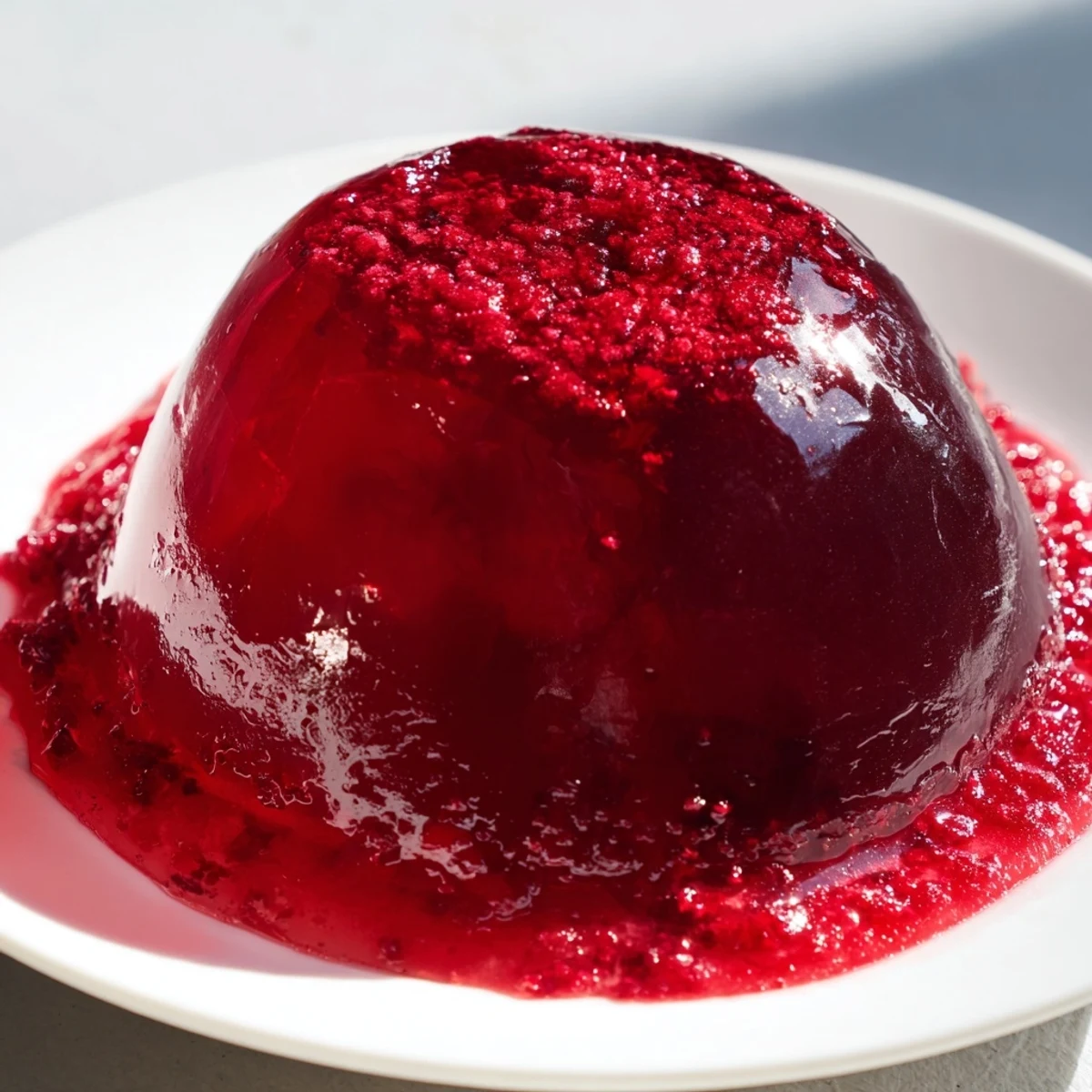 Homemade cranberry jelly glistening in a crystal dish, serving suggestion for poultry, beautifully presented.