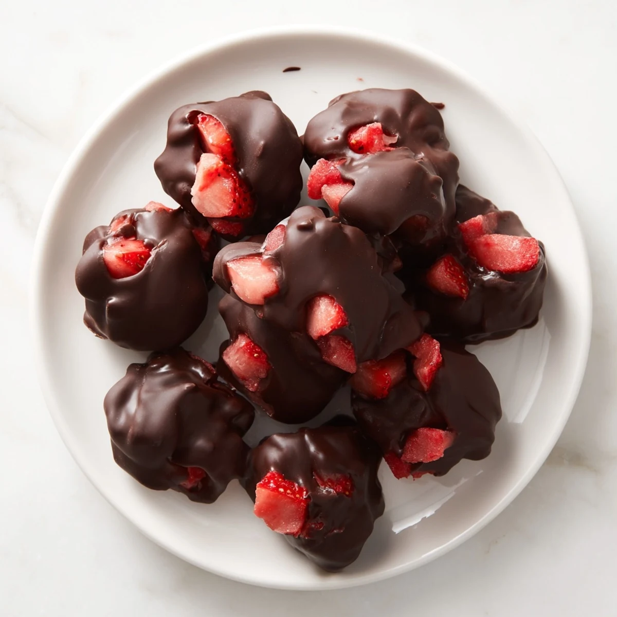 These beautiful Chocolate Covered Strawberry Greek Yogurt Clusters have a dark chocolate shell, so tempting.