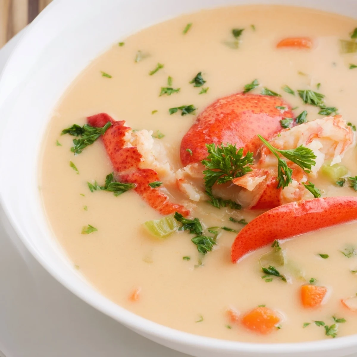 Savor the aroma of this Creamy Lobster Bisque Soup, a velvety bowl of ocean flavors perfectly seasoned.