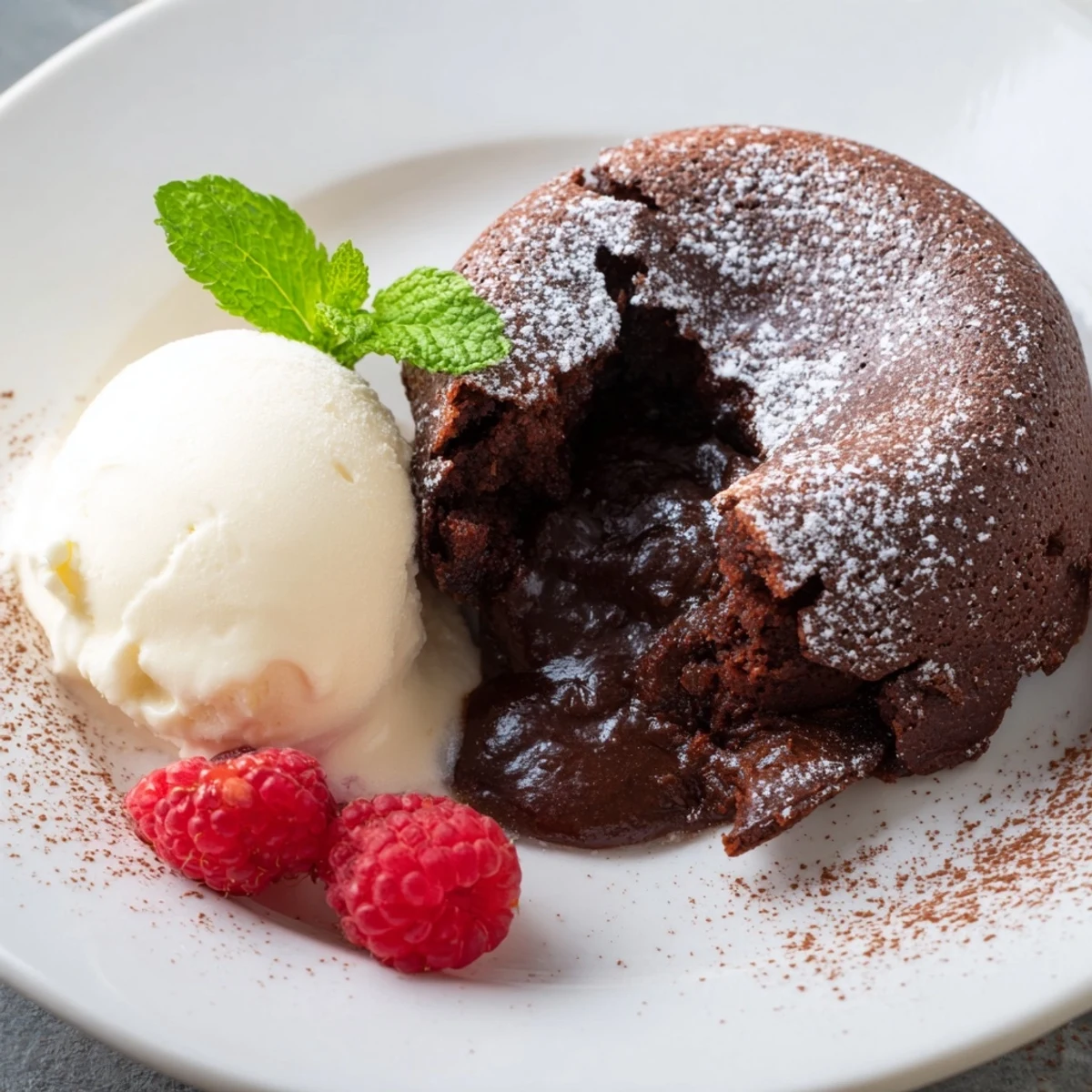 Warm chocolate lava cakes, the rich, molten center beckoning, with creamy vanilla ice cream.