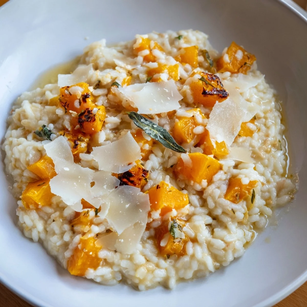 Enjoy the warmth: homemade Winter Squash Risotto, a cozy Italian meal with tender squash and sage.