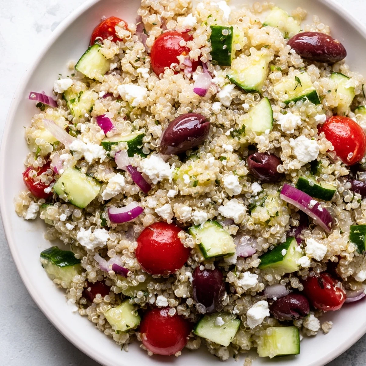 Mediterranean Quinoa Salad with Cucumber: a bright, colorful salad with juicy tomatoes and creamy feta.