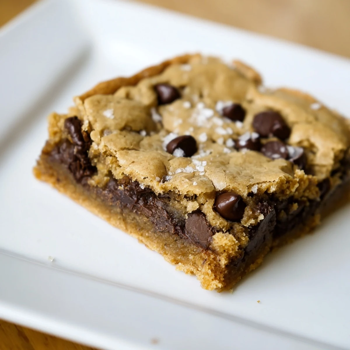 A pan of delicious, easy-to-make chocolate chip cookie bars with a crispy golden edge.