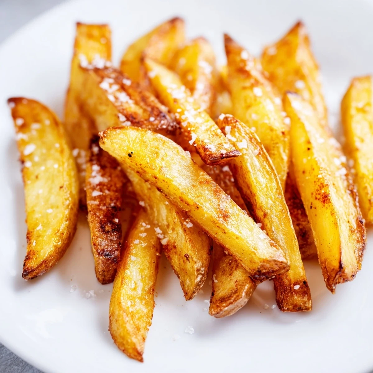 Serving platter piled high with Crispy Oven Baked Fries with Sea Salt, garnished with fresh parsley and a side of ketchup.