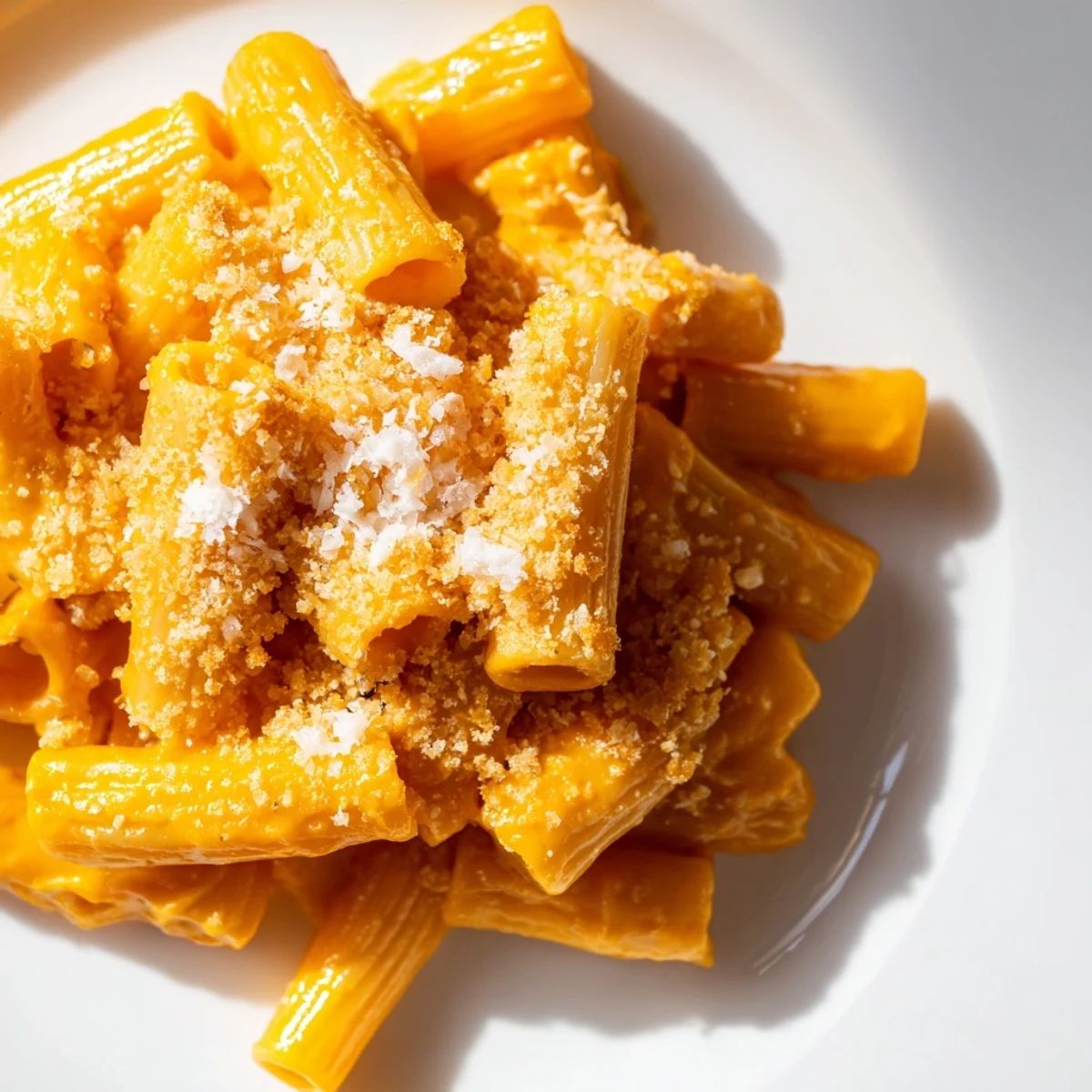 Creamy Butternut Squash Macaroni Cheese in a white baking dish, featuring roasted orange squash cubes.