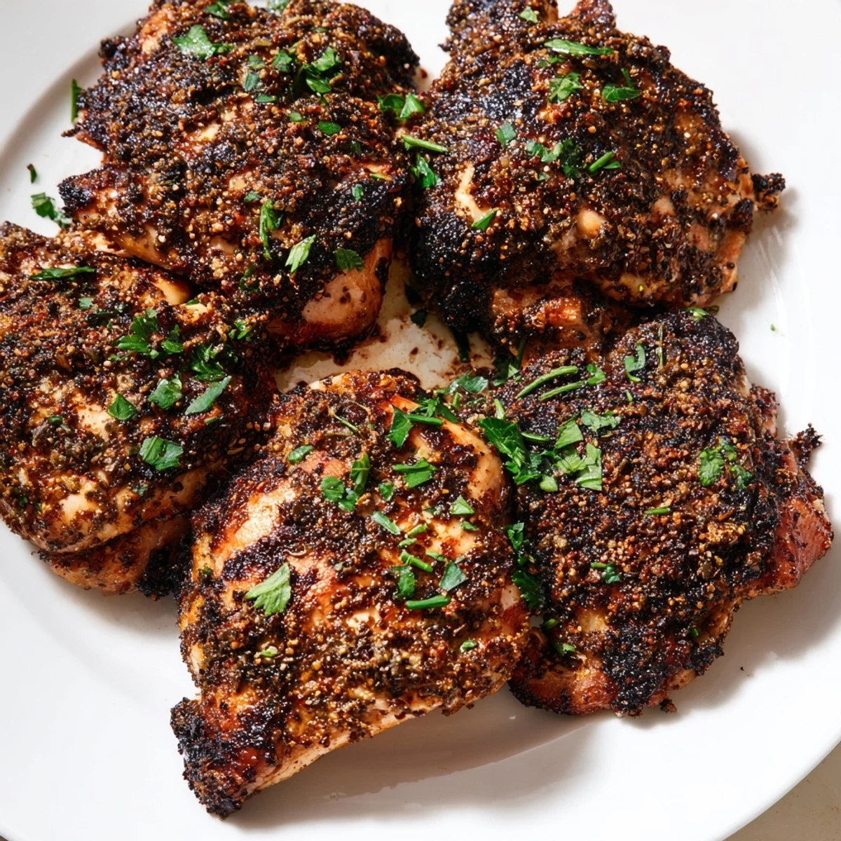 Sumac-dusted Grilled Chicken Thighs with Zaatar served alongside fluffy rice and a crisp cucumber-tomato salad.