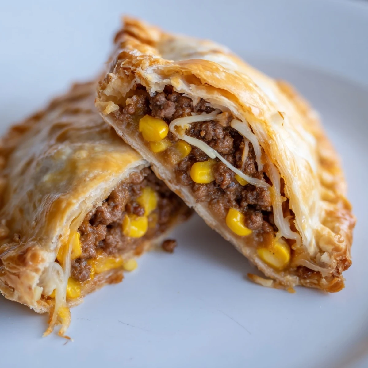 Beef and Cheese Empanadas with Corn arranged on a baking sheet, brushed with golden egg wash after baking.