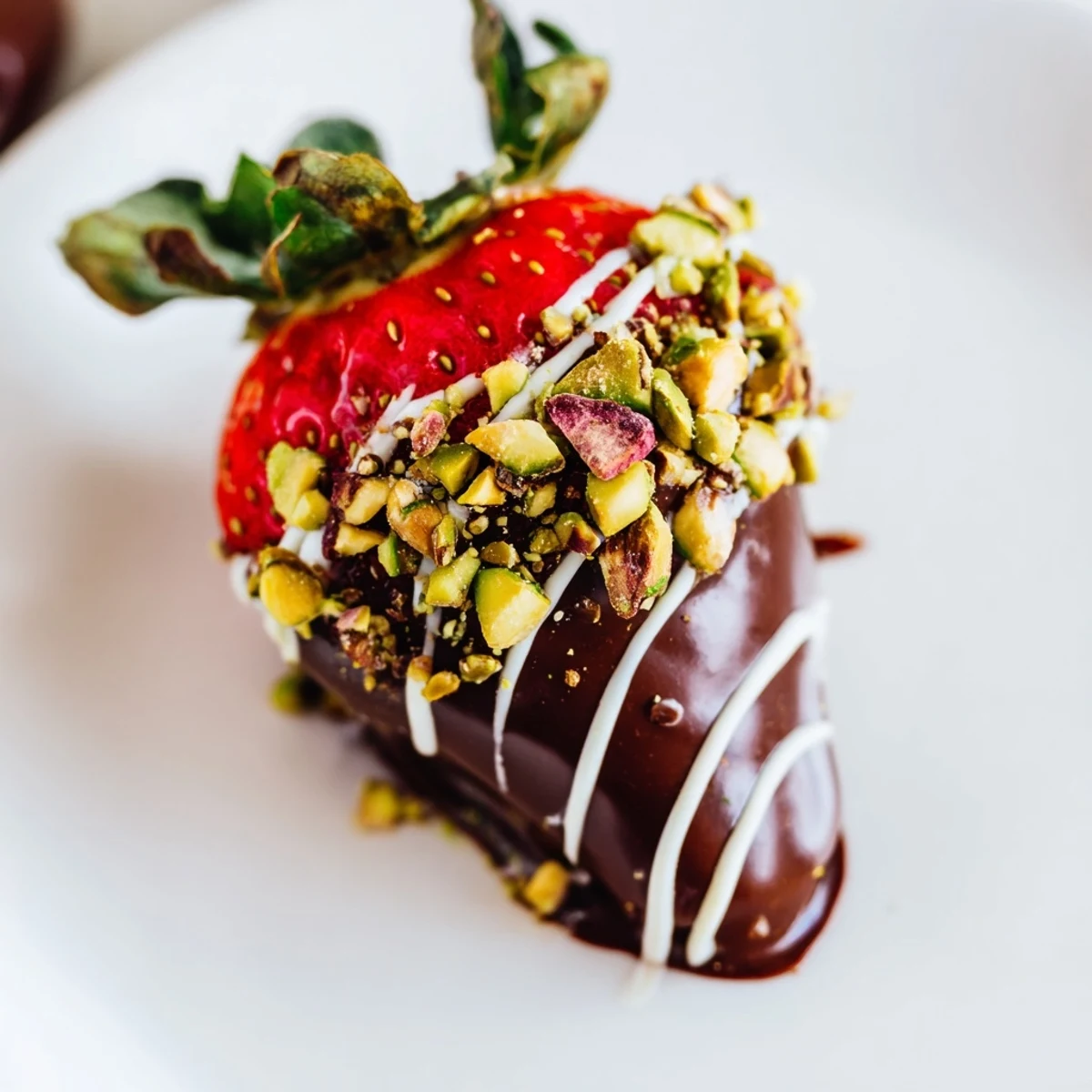 An overhead view of a platter holding the Chocolate-Dipped Fruit Appetizers, featuring chocolate-dipped strawberries and kiwi with festive toppings.