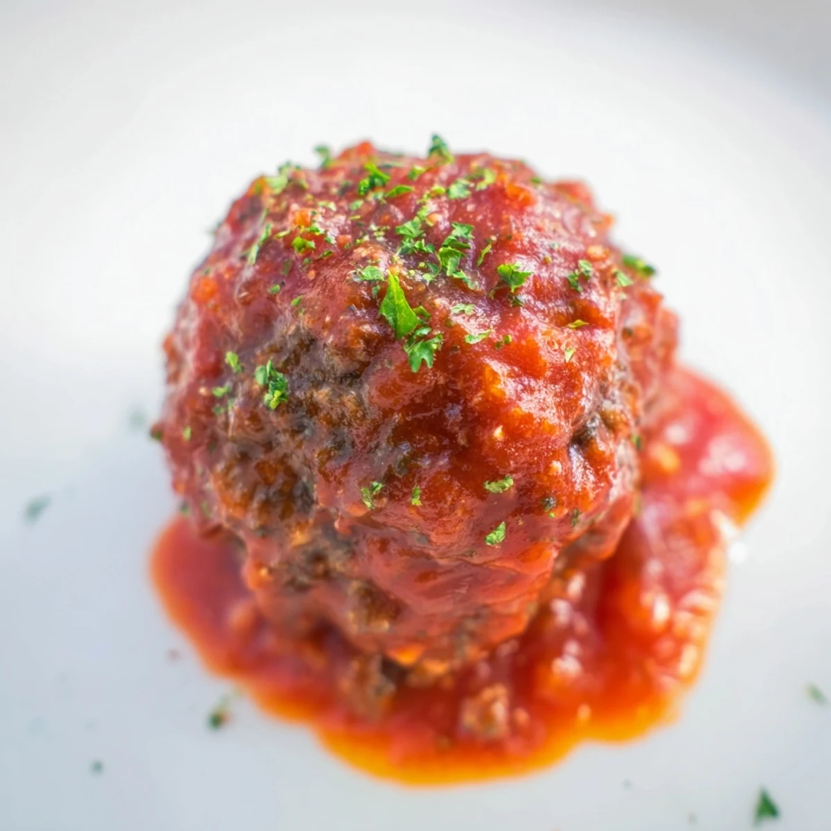 Savory Beef Appetizer Meatballs simmered in a rich tomato glaze, served warm on a platter with fresh parsley garnish for parties.